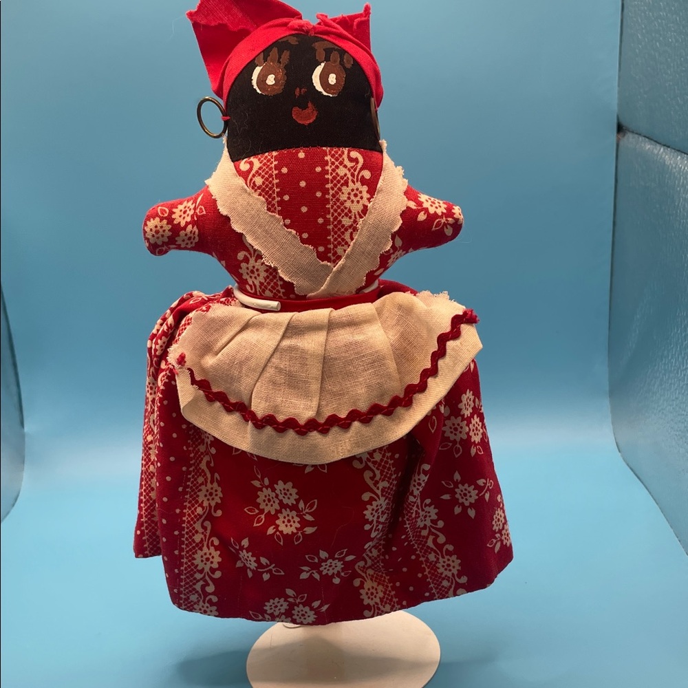 Topsy Turvy handmade red dress black doll and Yellow dress white doll. 1950 rare